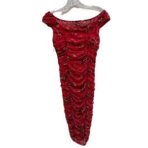 Leith Womens Size Small Pink Floral‎ Ruched Sheath Bodycon Dress